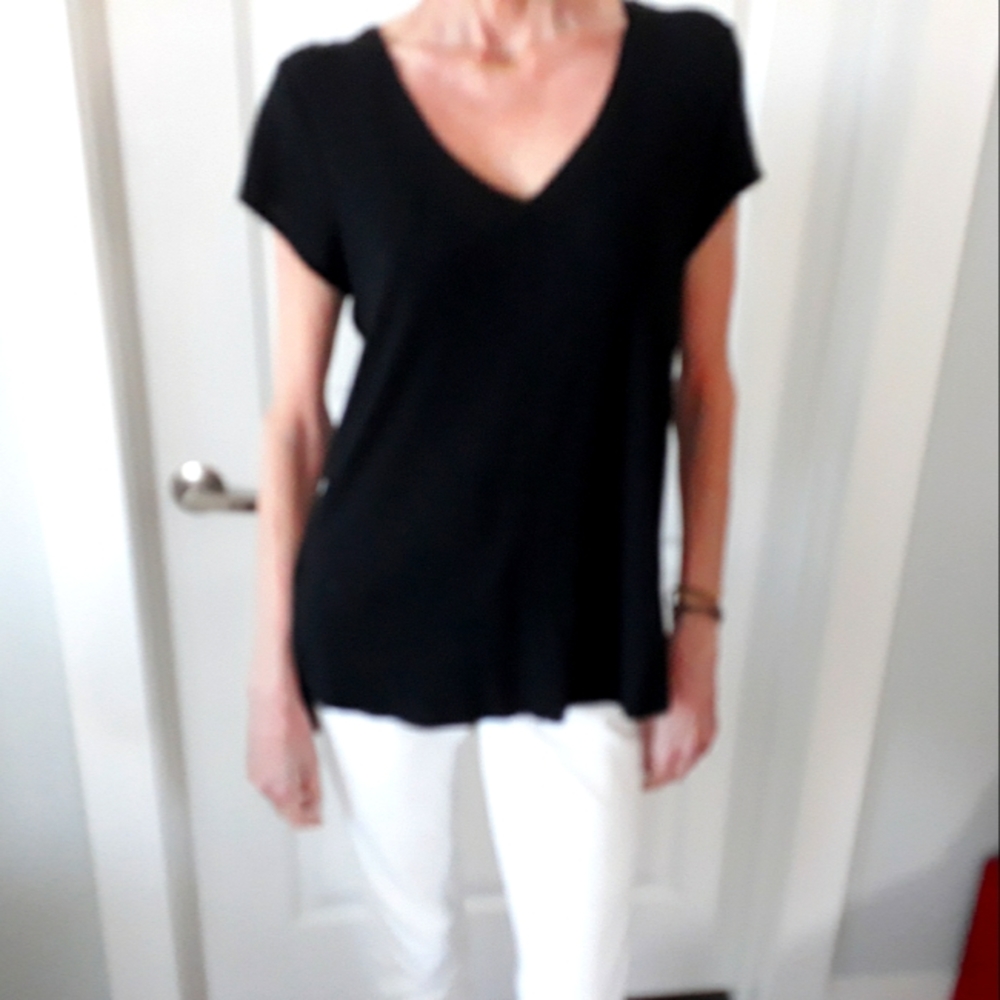 A black V-Neck tunic top